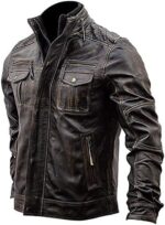 Antique Brown Cafe Racer Slim Leather Jacket - Image 2