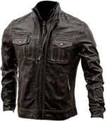 Antique Brown Cafe Racer Leather Jacket