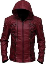 Arrow Arsenal Hooded Red Leather Jacket