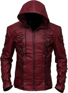 Arrow Arsenal Hooded Red Leather Jacket