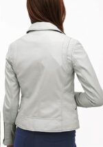 Real Lambskin Leather Motorcycle Jacket - Casual Fashion Biker White Leather Jacket Women - Image 3