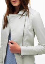 Real Lambskin Leather Motorcycle Jacket - Casual Fashion Biker White Leather Jacket Women - Image 4