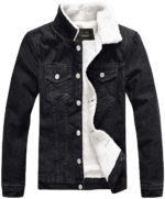 Mens Black Denim Fur Jacket
