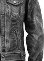 Genuine Leather Vintage Western American Style - Distressed Trucker Jacket for Men's - Image 3