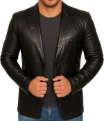Men's Leather Blazer Coat Men Casual Leather Sport Coats - Image 2