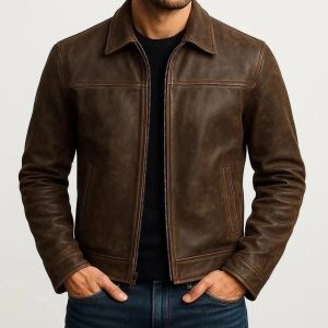 Men's Real Motorcycle Cafe Racer Distressed Brown Genuine Leather Biker Jackets.jpeg