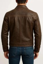 Men's Real Motorcycle Cafe Racer Distressed Brown Genuine Leather Biker Jacket - Image 2