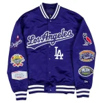 Mens LA Dodgers OVO x New Era Royal Full-Snap Twill Satin Jacket Limited Edition - Image 2