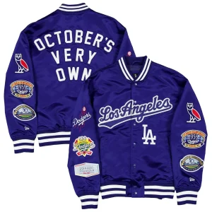 Mens LA Dodgers OVO X New Era Royal Satin Jacket