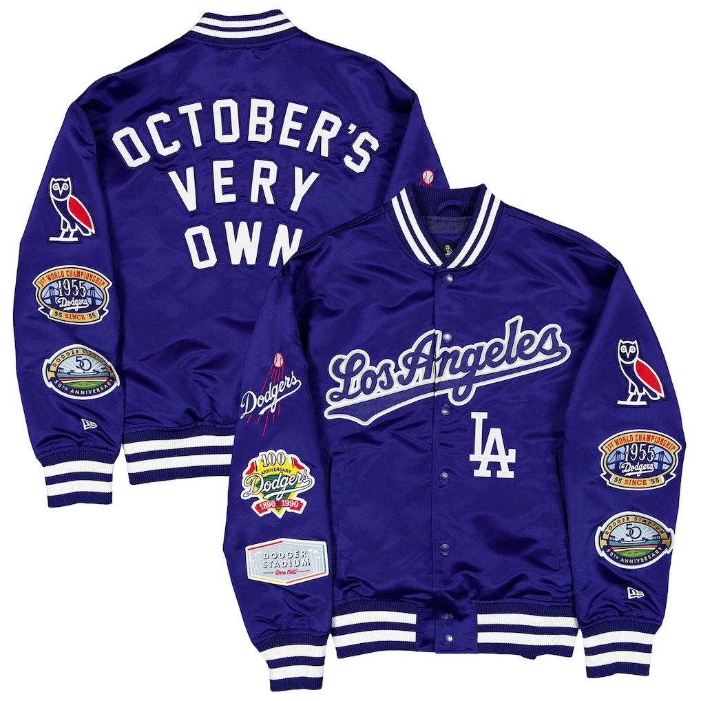 Mens LA Dodgers OVO X New Era Royal Satin Jacket Mens LA Dodgers OVO X New Era Royal Satin Jacket